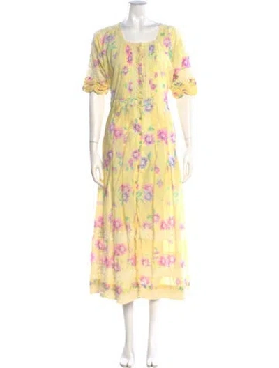 Pre-owned Loveshackfancy Floral Print Long Dress In Yellow