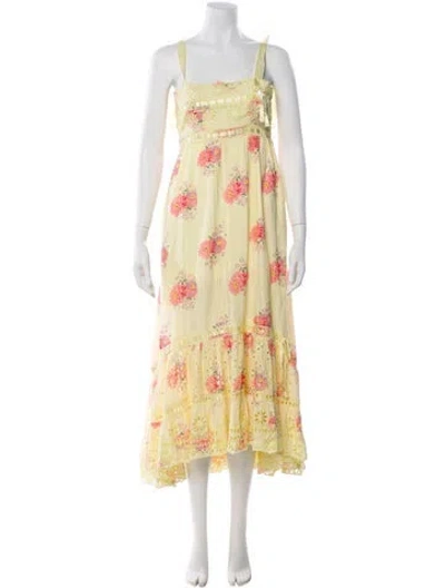 Pre-owned Loveshackfancy Floral Print Long Dress In Yellow