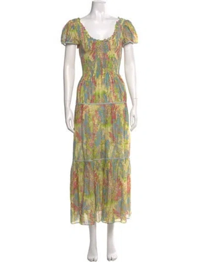 Pre-owned Loveshackfancy Floral Print Long Dress In Yellow