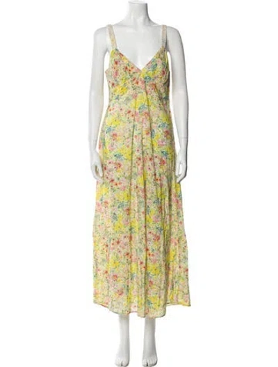 Pre-owned Loveshackfancy Floral Print Long Dress In Yellow