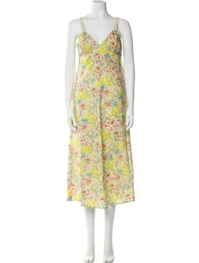 Pre-owned Loveshackfancy Floral Print Long Dress In Yellow