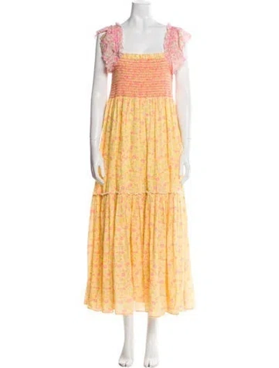 Pre-owned Loveshackfancy Floral Print Long Dress In Yellow
