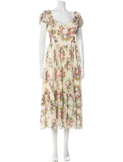 Pre-owned Loveshackfancy Floral Print Long Dress In Yellow