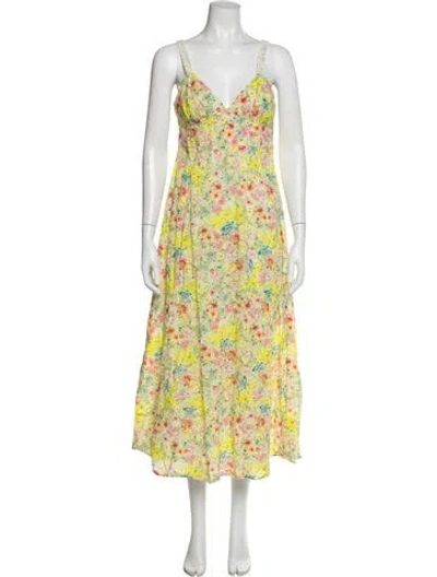Pre-owned Loveshackfancy Floral Print Long Dress In Yellow