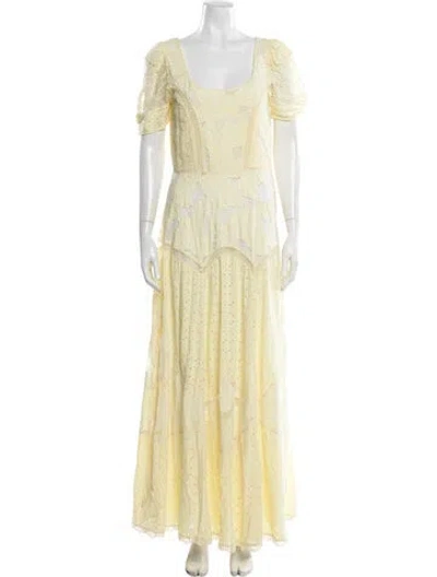 Pre-owned Loveshackfancy Floral Print Long Dress In Yellow