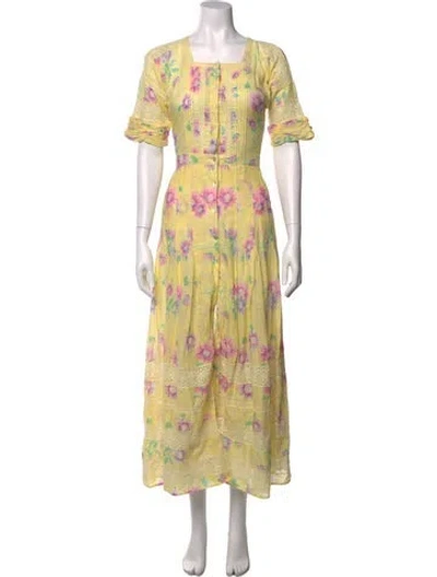 Pre-owned Loveshackfancy Floral Print Long Dress In Yellow