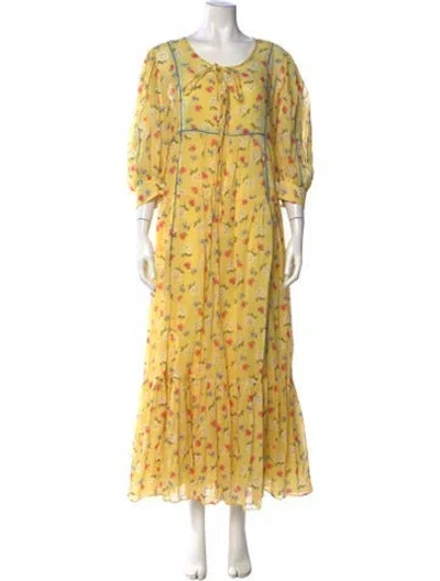 Pre-owned Loveshackfancy Floral Print Long Dress In Yellow