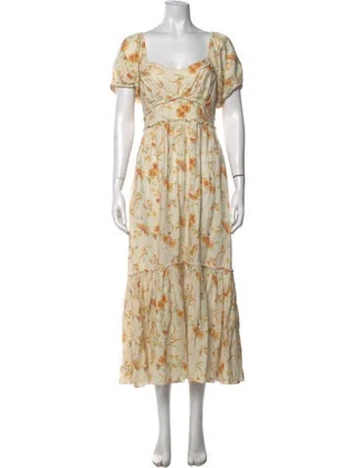 Pre-owned Loveshackfancy Floral Print Long Dress In Yellow