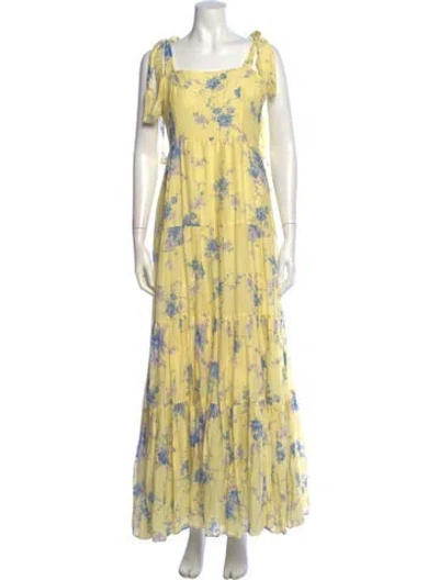 Pre-owned Loveshackfancy Floral Print Long Dress In Yellow