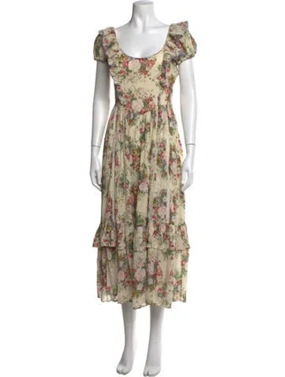 Pre-owned Loveshackfancy Floral Print Long Dress In Yellow