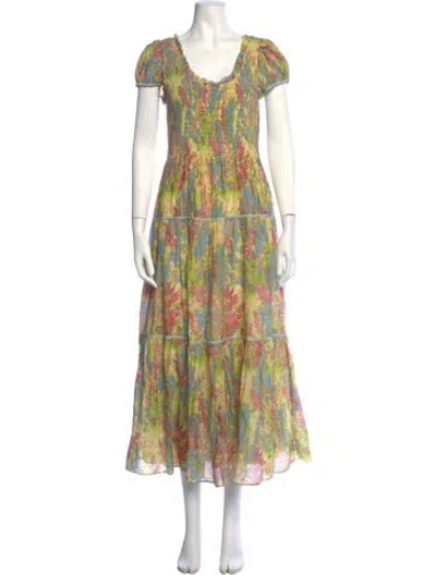 Pre-owned Loveshackfancy Floral Print Long Dress In Yellow