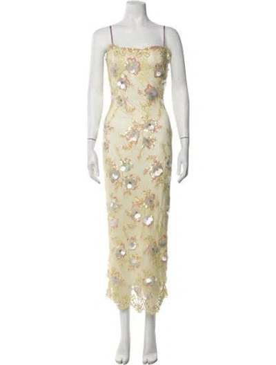Pre-owned Loveshackfancy Floral Print Long Dress In Yellow