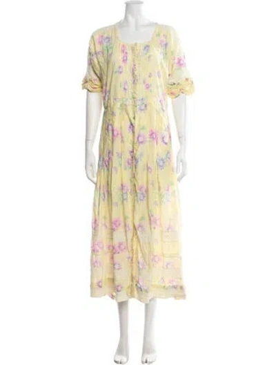 Pre-owned Loveshackfancy Floral Print Long Dress In Yellow