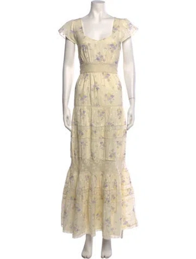 Pre-owned Loveshackfancy Floral Print Long Dress In Yellow
