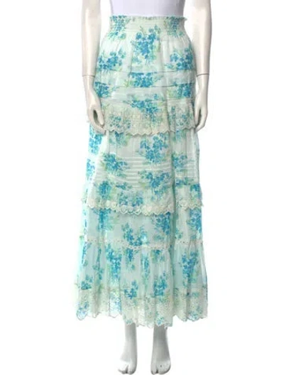 Pre-owned Loveshackfancy Floral Print Long Skirt In Blue