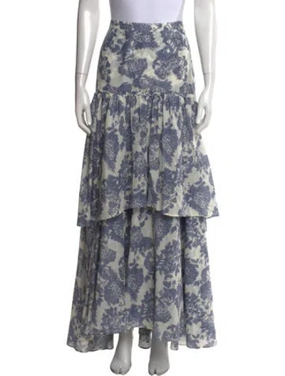 Pre-owned Loveshackfancy Floral Print Long Skirt In Blue