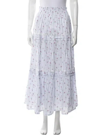 Pre-owned Loveshackfancy Floral Print Long Skirt In Blue