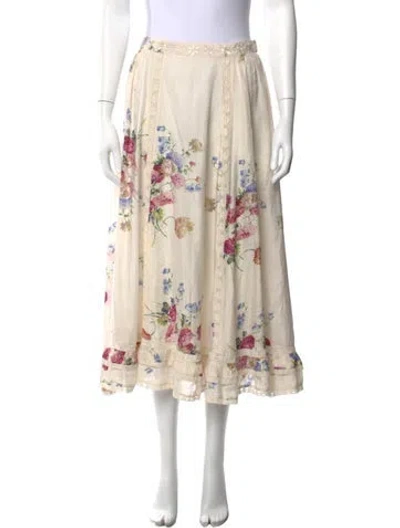 Pre-owned Loveshackfancy Floral Print Long Skirt In Neutral