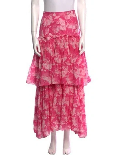 Pre-owned Loveshackfancy Floral Print Long Skirt In Pink
