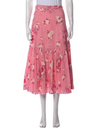 Pre-owned Loveshackfancy Floral Print Long Skirt In Pink