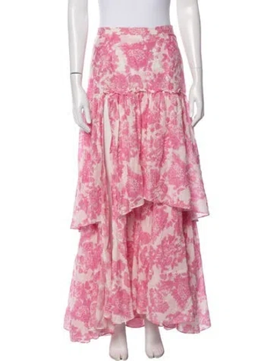 Pre-owned Loveshackfancy Floral Print Long Skirt In Pink