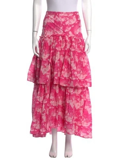 Pre-owned Loveshackfancy Floral Print Long Skirt In Pink