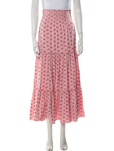 Pre-owned Loveshackfancy Floral Print Long Skirt In Pink