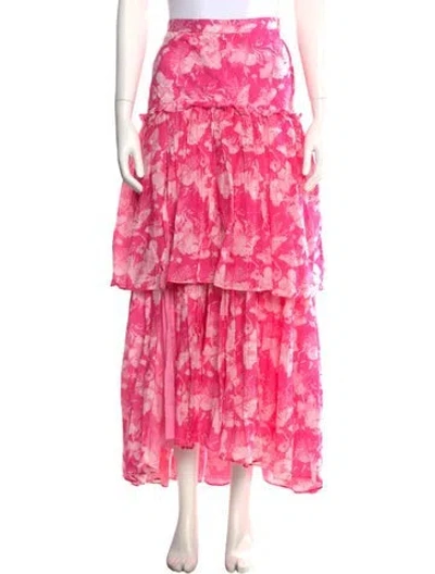 Pre-owned Loveshackfancy Floral Print Long Skirt In Pink