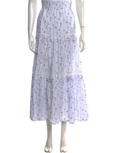 Pre-owned Loveshackfancy Floral Print Long Skirt W/ Tags In Blue