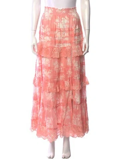 Pre-owned Loveshackfancy Floral Print Long Skirt W/ Tags In Pink