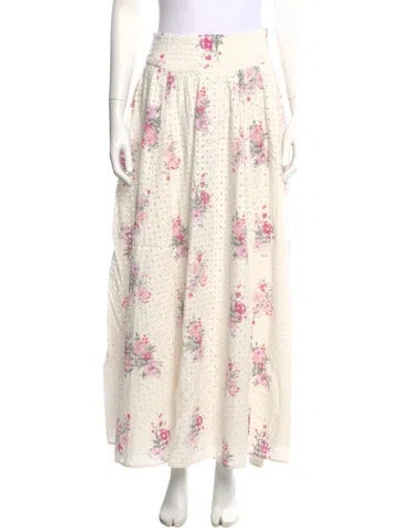 Pre-owned Loveshackfancy Floral Print Long Skirt In White