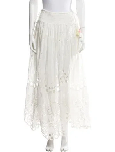 Pre-owned Loveshackfancy Floral Print Long Skirt In White