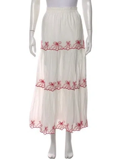 Pre-owned Loveshackfancy Floral Print Long Skirt In White