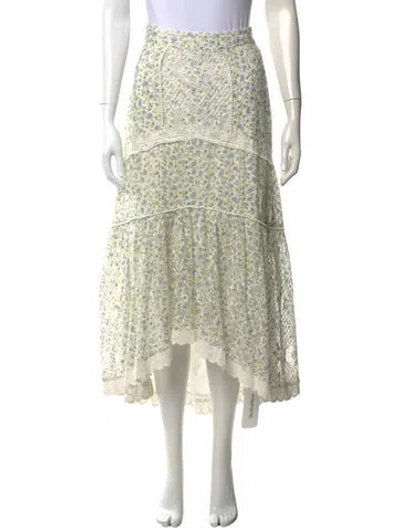 Pre-owned Loveshackfancy Floral Print Long Skirt In White