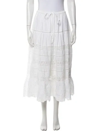 Pre-owned Loveshackfancy Floral Print Long Skirt In White