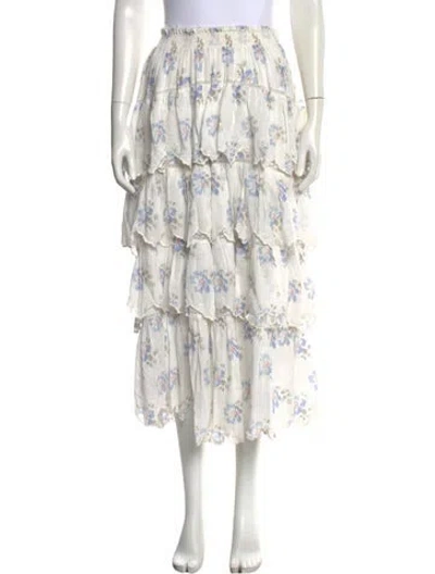 Pre-owned Loveshackfancy Floral Print Long Skirt In White