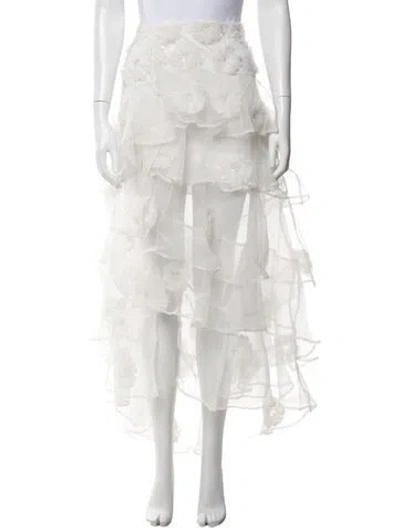 Pre-owned Loveshackfancy Floral Print Long Skirt In White