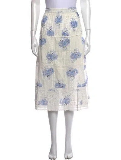 Pre-owned Loveshackfancy Floral Print Long Skirt In White