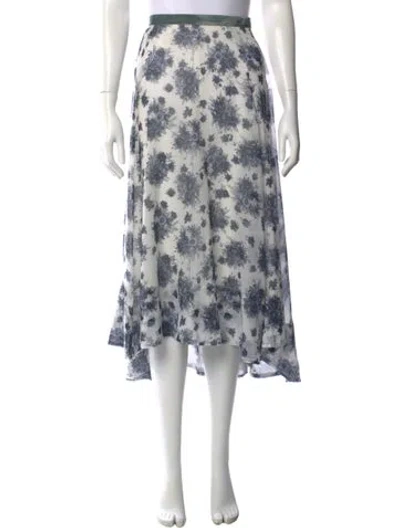 Pre-owned Loveshackfancy Floral Print Long Skirt In White