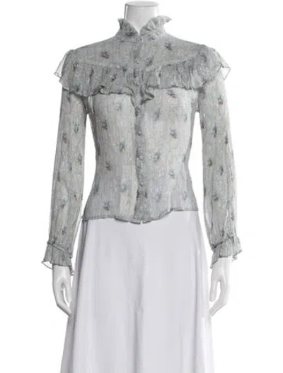 Pre-owned Loveshackfancy Floral Print Long Sleeve Blouse