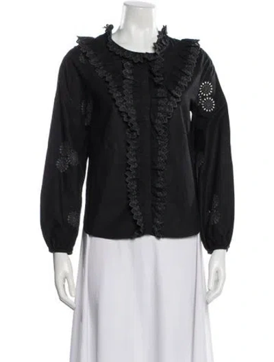 Pre-owned Loveshackfancy Floral Print Long Sleeve Blouse In Black