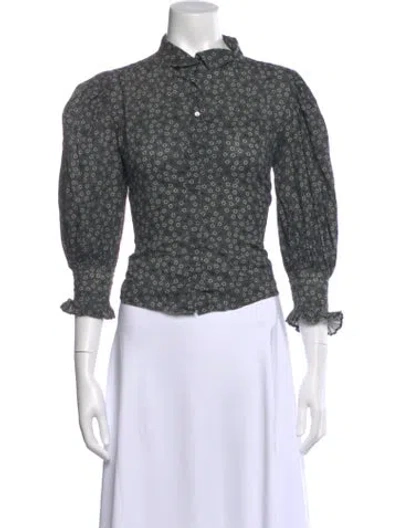 Pre-owned Loveshackfancy Floral Print Long Sleeve Blouse In Black