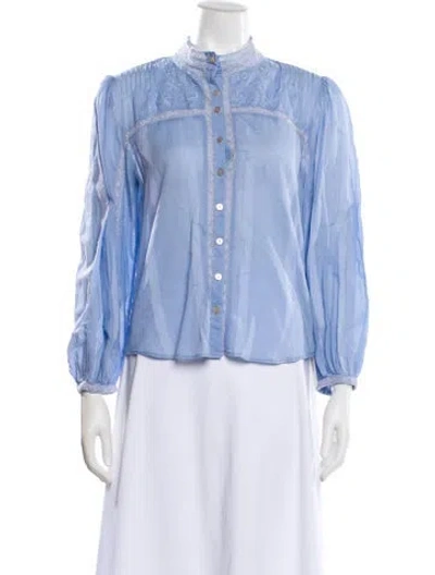 Pre-owned Loveshackfancy Floral Print Long Sleeve Blouse In Blue