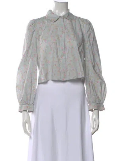 Pre-owned Loveshackfancy Floral Print Long Sleeve Blouse In Blue