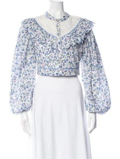 Pre-owned Loveshackfancy Floral Print Long Sleeve Blouse In Blue