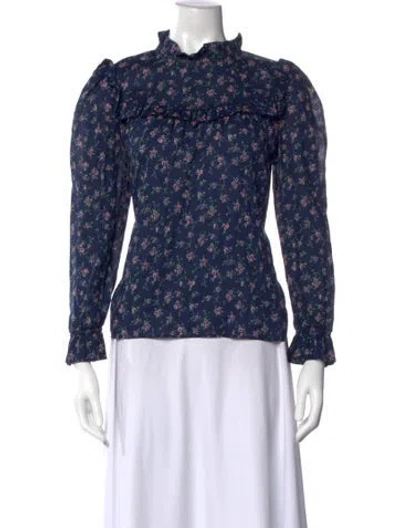 Pre-owned Loveshackfancy Floral Print Long Sleeve Blouse In Blue