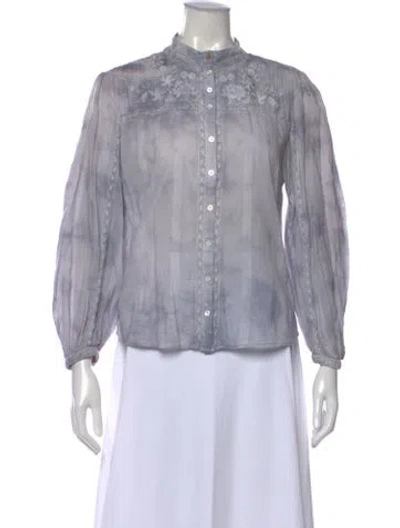 Pre-owned Loveshackfancy Floral Print Long Sleeve Blouse In Blue