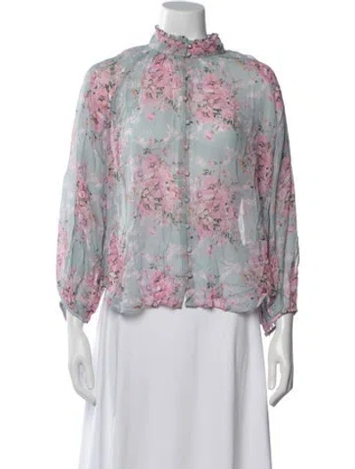 Pre-owned Loveshackfancy Floral Print Long Sleeve Blouse In Blue