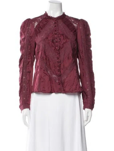 Pre-owned Loveshackfancy Floral Print Long Sleeve Blouse In Burgundy