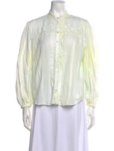 Pre-owned Loveshackfancy Floral Print Long Sleeve Blouse In Green